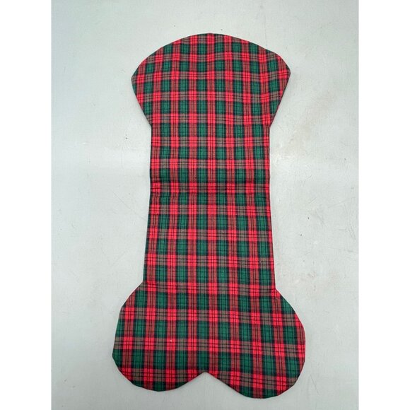 overly raker dog bone Christmas stocking plaid red green bich bows 16" READ - Picture 5 of 5